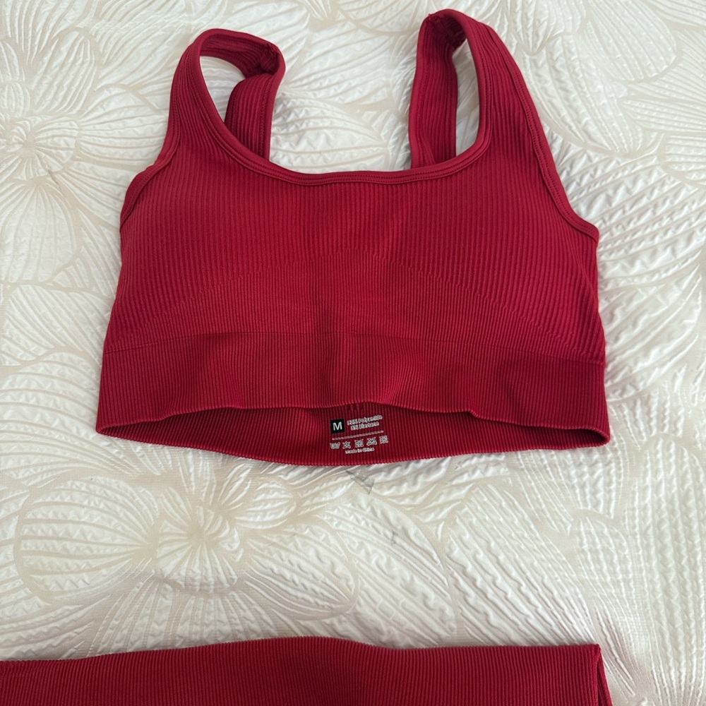 Red Ribbed Two-Piece workout Set, New - Picture 3 of 5